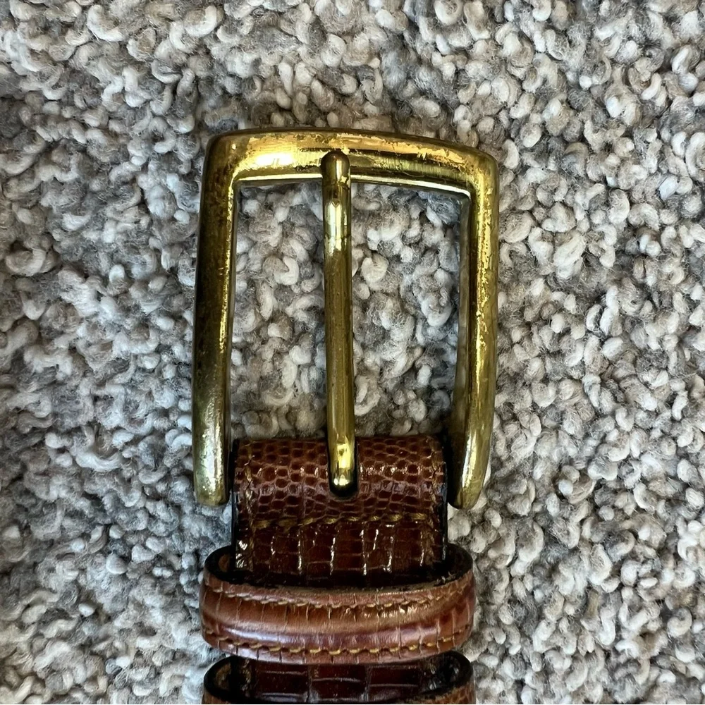Trafalgar Brown Embossed Italian Calfskin‎ Leather Belt Solid Brass Buckle, 38